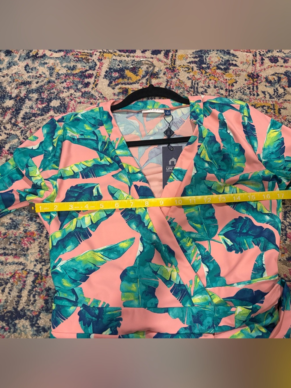 Cabana Life Pink Tropical Leaf One-Piece Swimsuit Cover-Up Jumper Romper - Picture 14 of 16